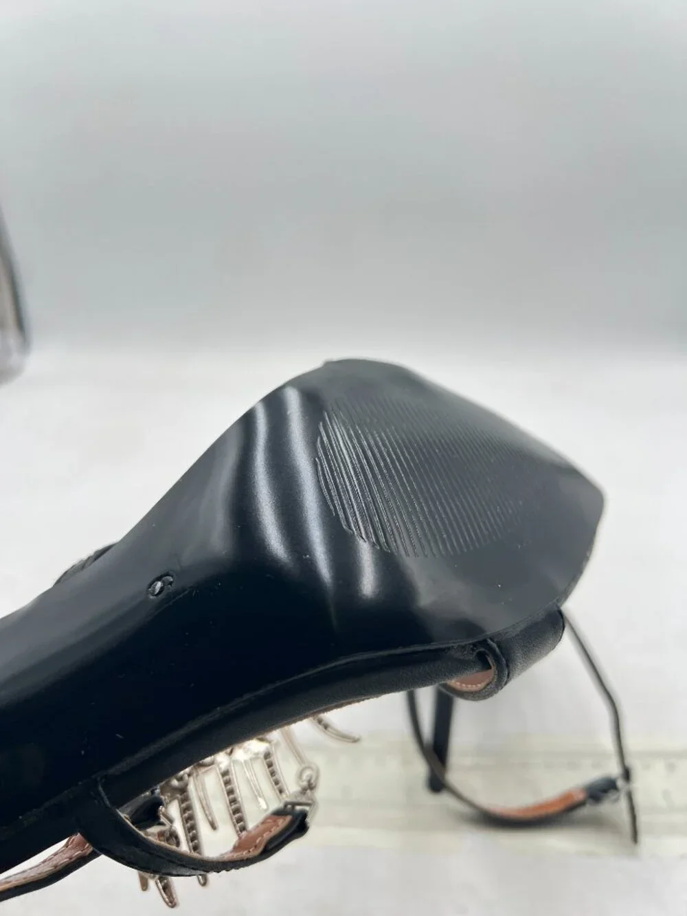 Wansseny Black Open Toe Fishbone Rhinestone Ankle Strap Stiletto Heels Sandals
